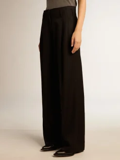 Discount Golden Goose Calça feminina em gabardine de lã preta Coleção Journey
