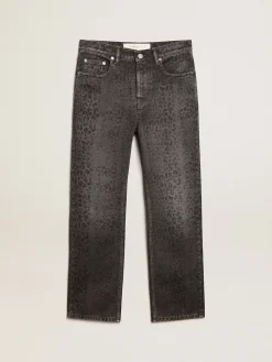Fashion Golden Goose Calça jeans cinza feminina com estampa de leopardo Cor: cinza