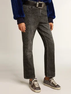 Fashion Golden Goose Calça jeans cinza feminina com estampa de leopardo Cor: cinza