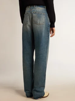 Flash Sale Golden Goose Calça jeans feminina com lavagem média Cor: azul
