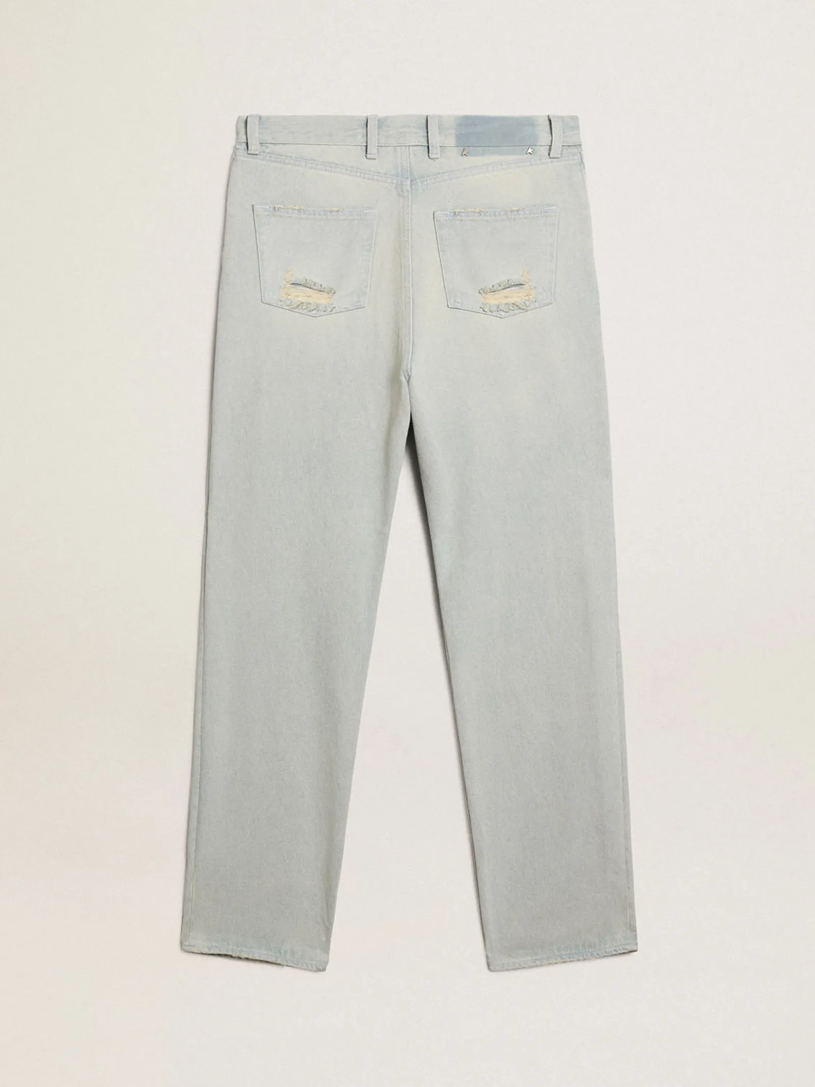 Online Golden Goose Calça jeans feminina desbotada com cristais cabochão Cor: azul desbotado