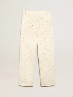 Clearance Golden Goose Calça jeans Kim Coleção Journey de algodão branco sujo com motivos de losangos e aplicação de pérolas e cristais Cor: branco sujo