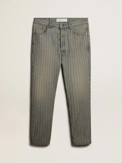 Outlet Golden Goose Calça jeans masculina listrada cinza Coleção Journey