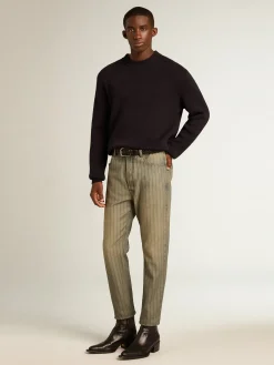 Outlet Golden Goose Calça jeans masculina listrada cinza Coleção Journey