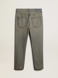 Outlet Golden Goose Calça jeans masculina listrada cinza Coleção Journey
