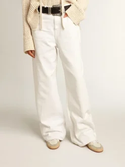 New Golden Goose Calça jeans perna larga de sarja branca Cor: offwhite