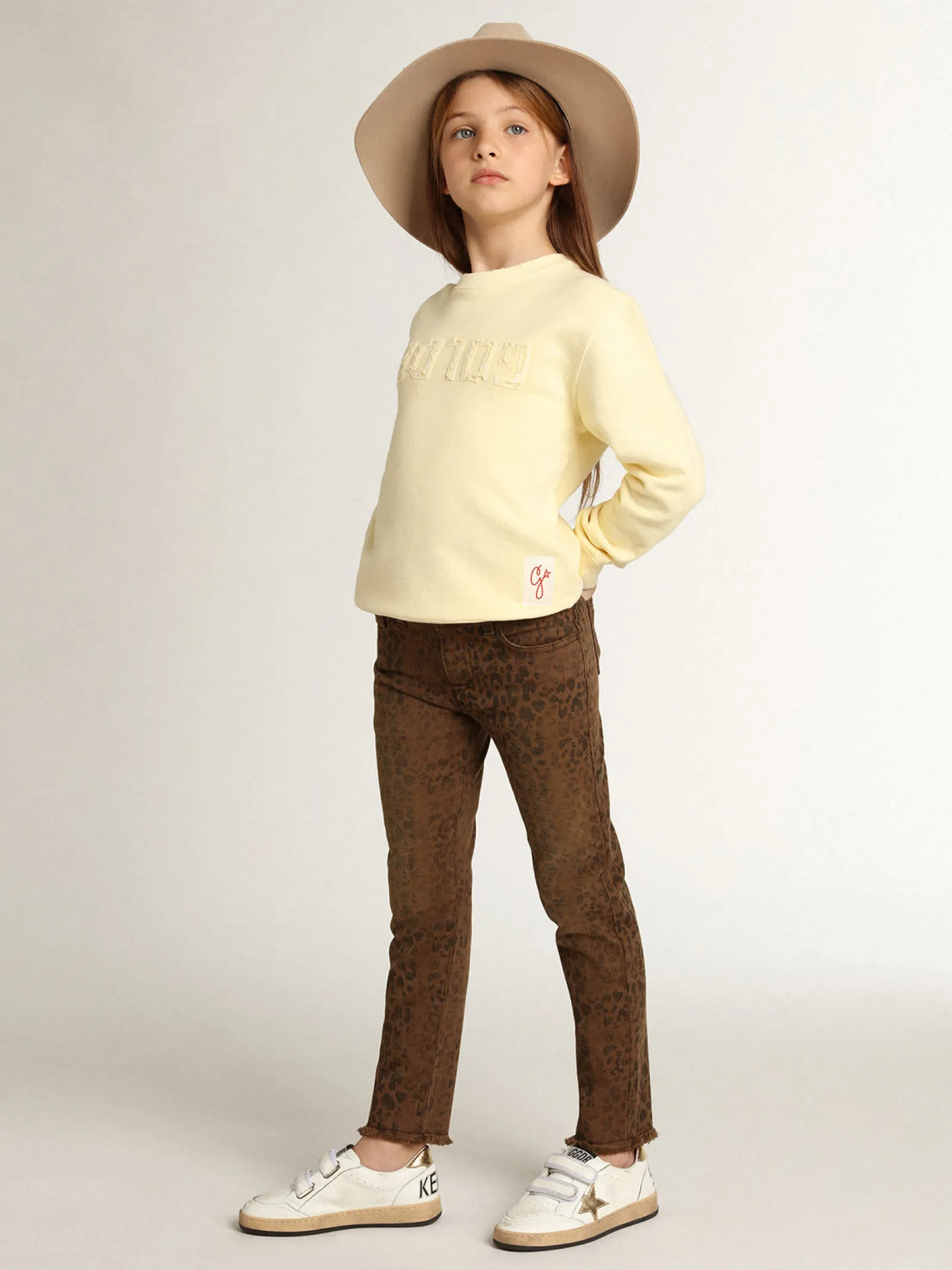Best Sale Golden Goose Calça jeans skinny infantil feminina com estampa animal print Golden Collection