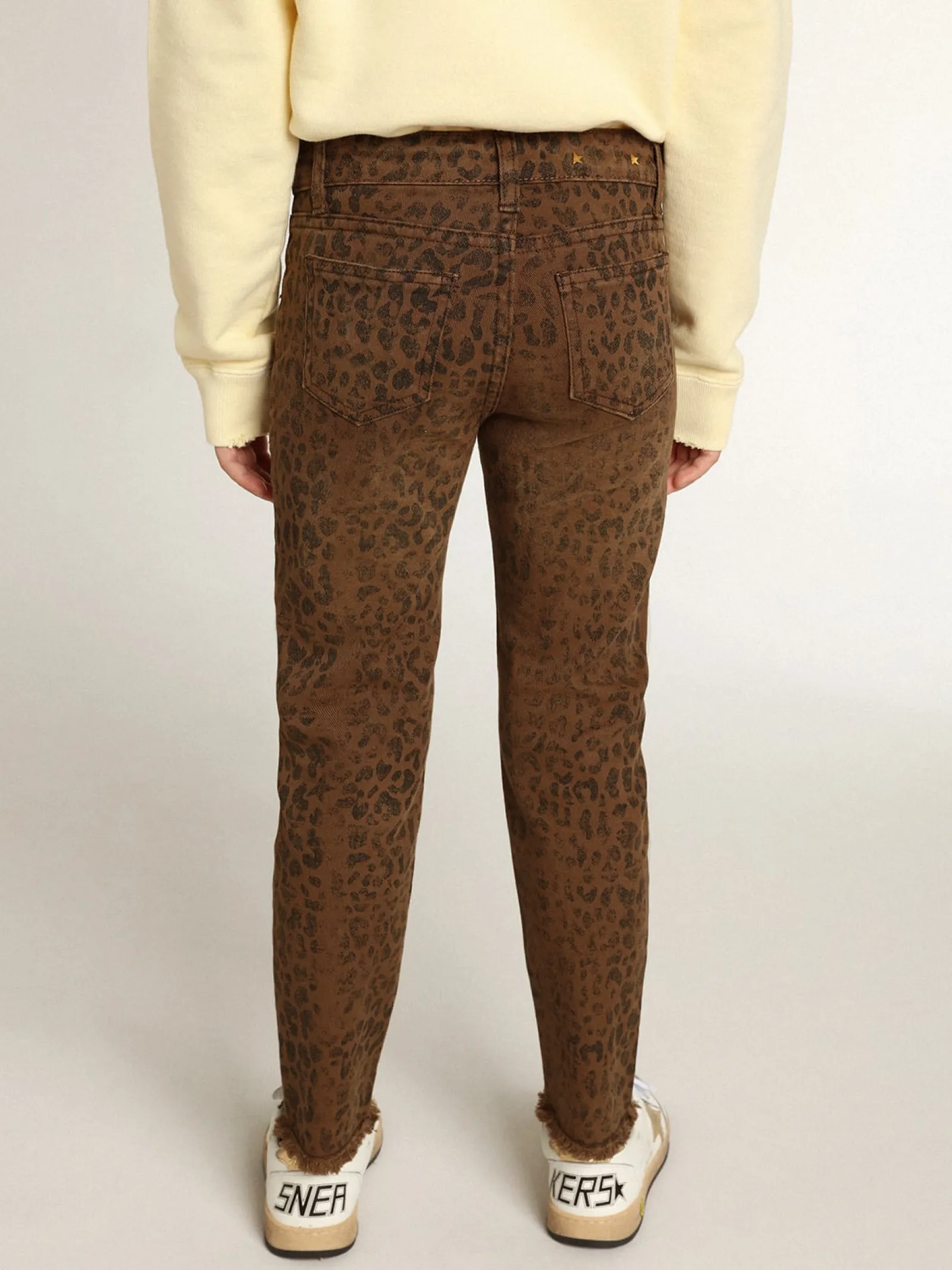 Best Sale Golden Goose Calça jeans skinny infantil feminina com estampa animal print Golden Collection