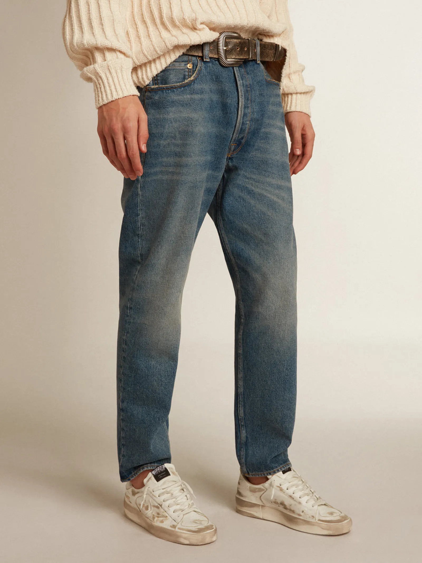 Best Sale Golden Goose Calça jeans slim masculina com lavagem média Cor: azul