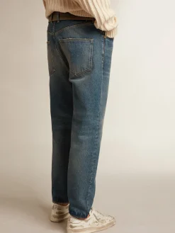 Best Sale Golden Goose Calça jeans slim masculina com lavagem média Cor: azul