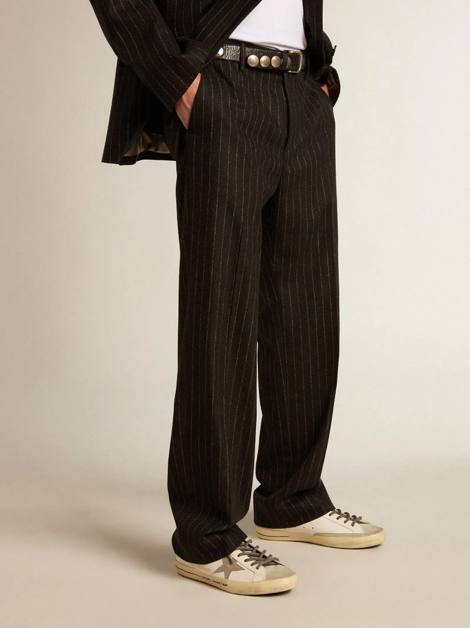 Online Golden Goose Calça masculina de lã cinza escuro Coleção Journey
