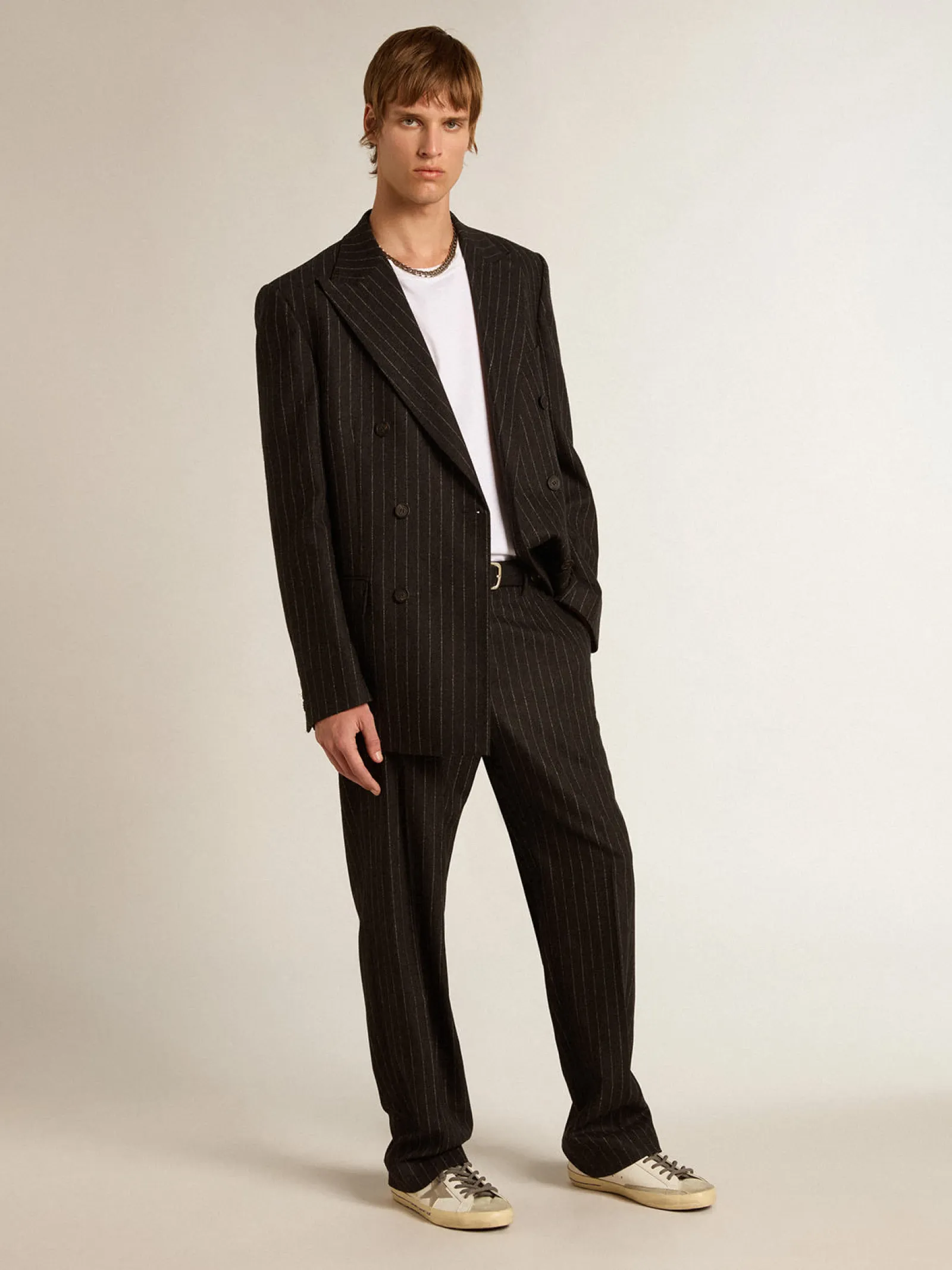 Online Golden Goose Calça masculina de lã cinza escuro Coleção Journey