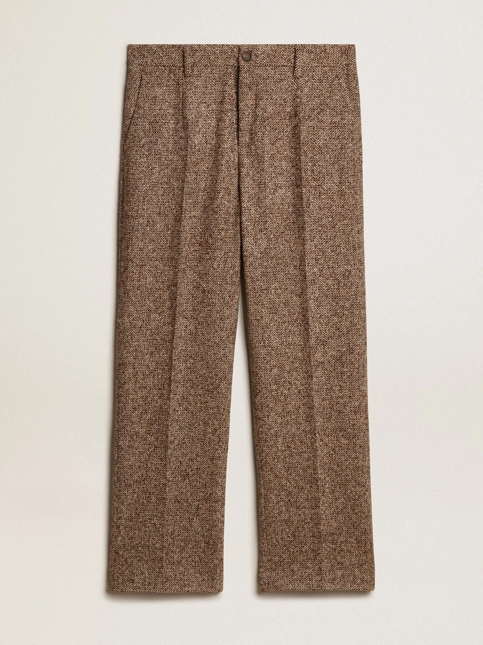 Discount Golden Goose Calça masculina de misto lã e seda bege e marrom Coleção Journey