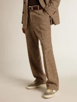 Discount Golden Goose Calça masculina de misto lã e seda bege e marrom Coleção Journey