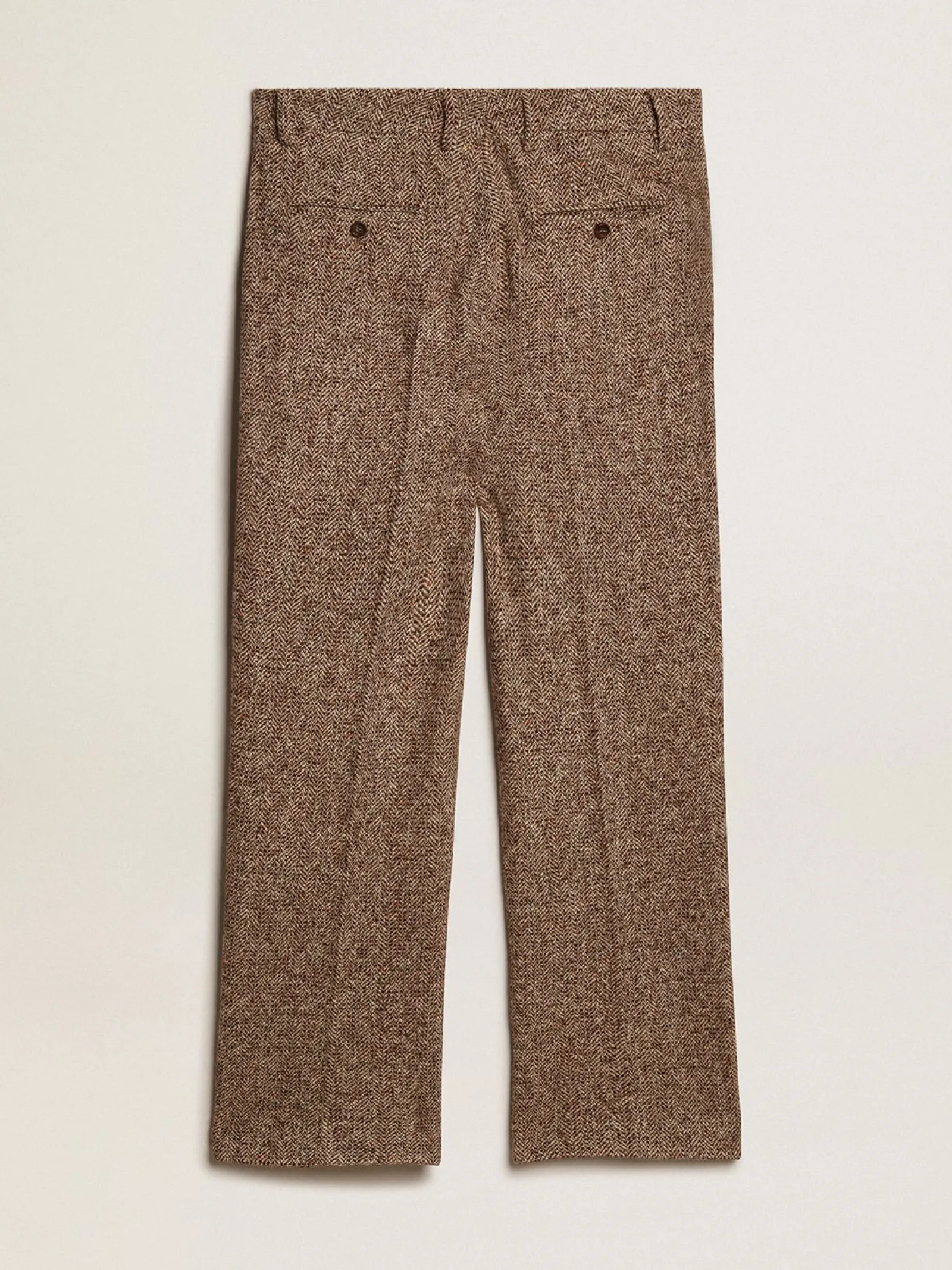 Discount Golden Goose Calça masculina de misto lã e seda bege e marrom Coleção Journey