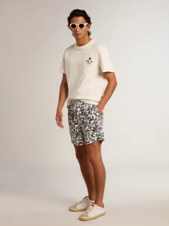 Discount Golden Goose Calção boxer com estampa branca e preta all-over Coleção Resort