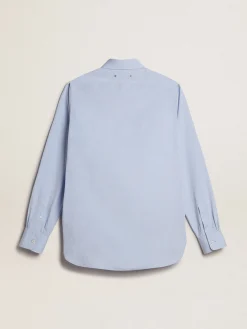 Best Sale Golden Goose Camisa azul bebê de algodão com bordado no bolso Coleção Journey