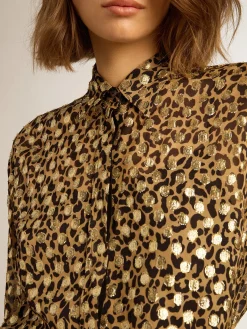 Clearance Golden Goose Camisa boyfriend feminina com estampa animal print e fio coupé dourado Golden Collection