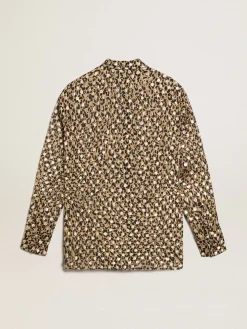 Clearance Golden Goose Camisa boyfriend feminina com estampa animal print e fio coupé dourado Golden Collection