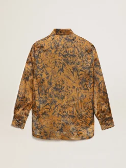 Discount Golden Goose Camisa boyfriend feminina marrom dourado com estampa caderno de viagem Cor: marrom dourado