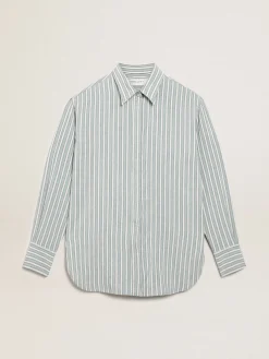 Store Golden Goose Camisa boyfriend feminina com listras cor de água Cor: água