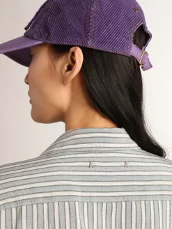 Store Golden Goose Camisa boyfriend feminina com listras cor de água Cor: água