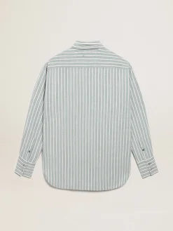 Store Golden Goose Camisa boyfriend feminina com listras cor de água Cor: água