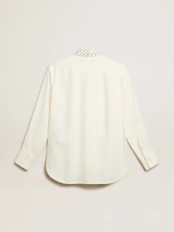 Outlet Golden Goose Camisa cor branco antigo com padrão jacquard e bordados Coleção Journey