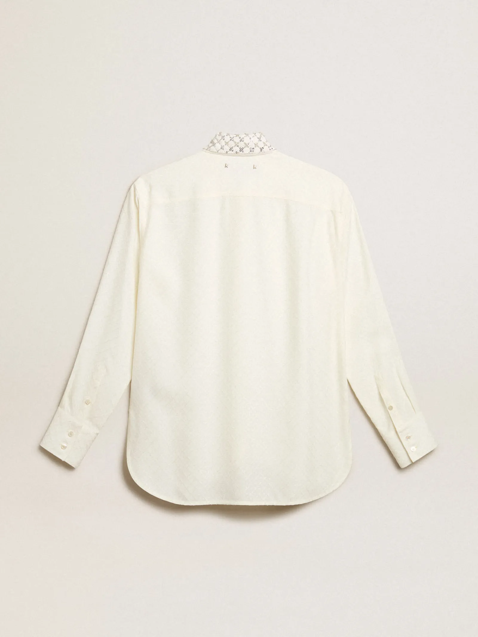 Outlet Golden Goose Camisa cor branco antigo com padrão jacquard e bordados Coleção Journey