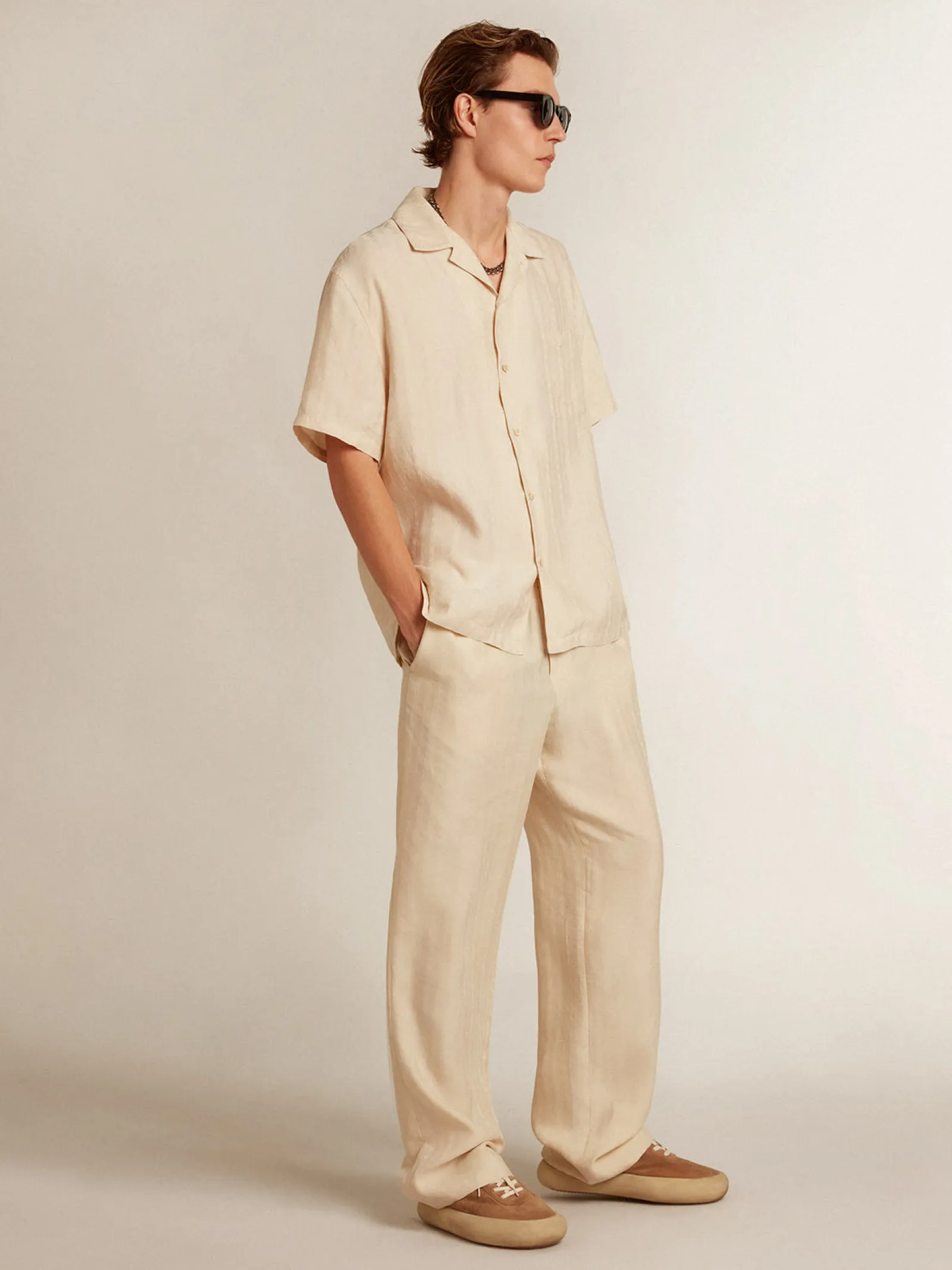 Cheap Golden Goose Camisa de linho de manga curta cor de pergaminho Cor: pergaminho