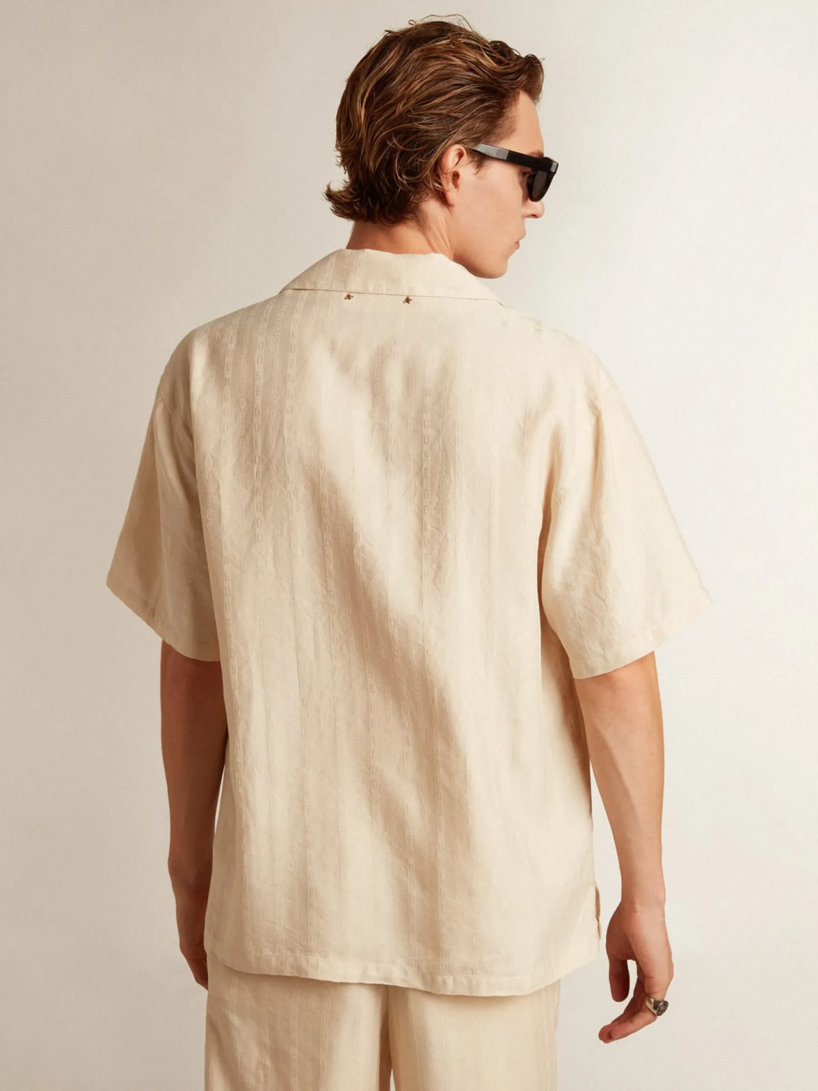 Cheap Golden Goose Camisa de linho de manga curta cor de pergaminho Cor: pergaminho