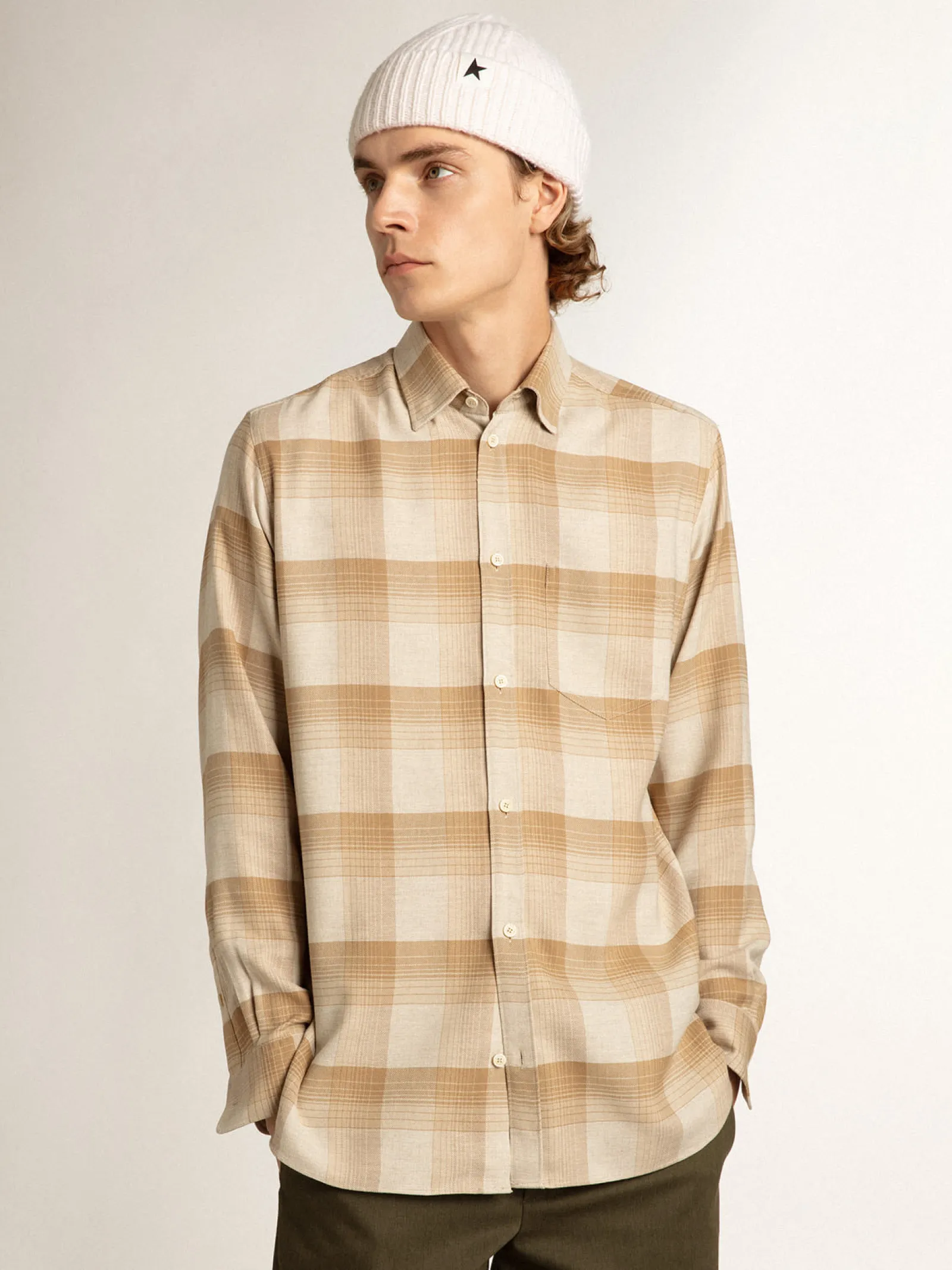 Discount Golden Goose Camisa de modelagem slim cor de pimenta e areia escura Cor: pimenta e areia escura