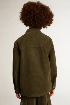 Fashion Golden Goose Camisa infantil masculina verde escura de algodão efeito aveludado Coleção Journey
