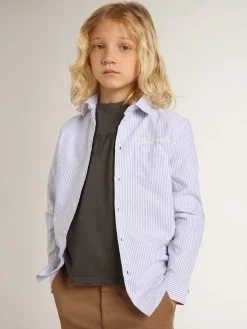 Outlet Golden Goose Camisa infantil masculina com listras azuis Golden Collection