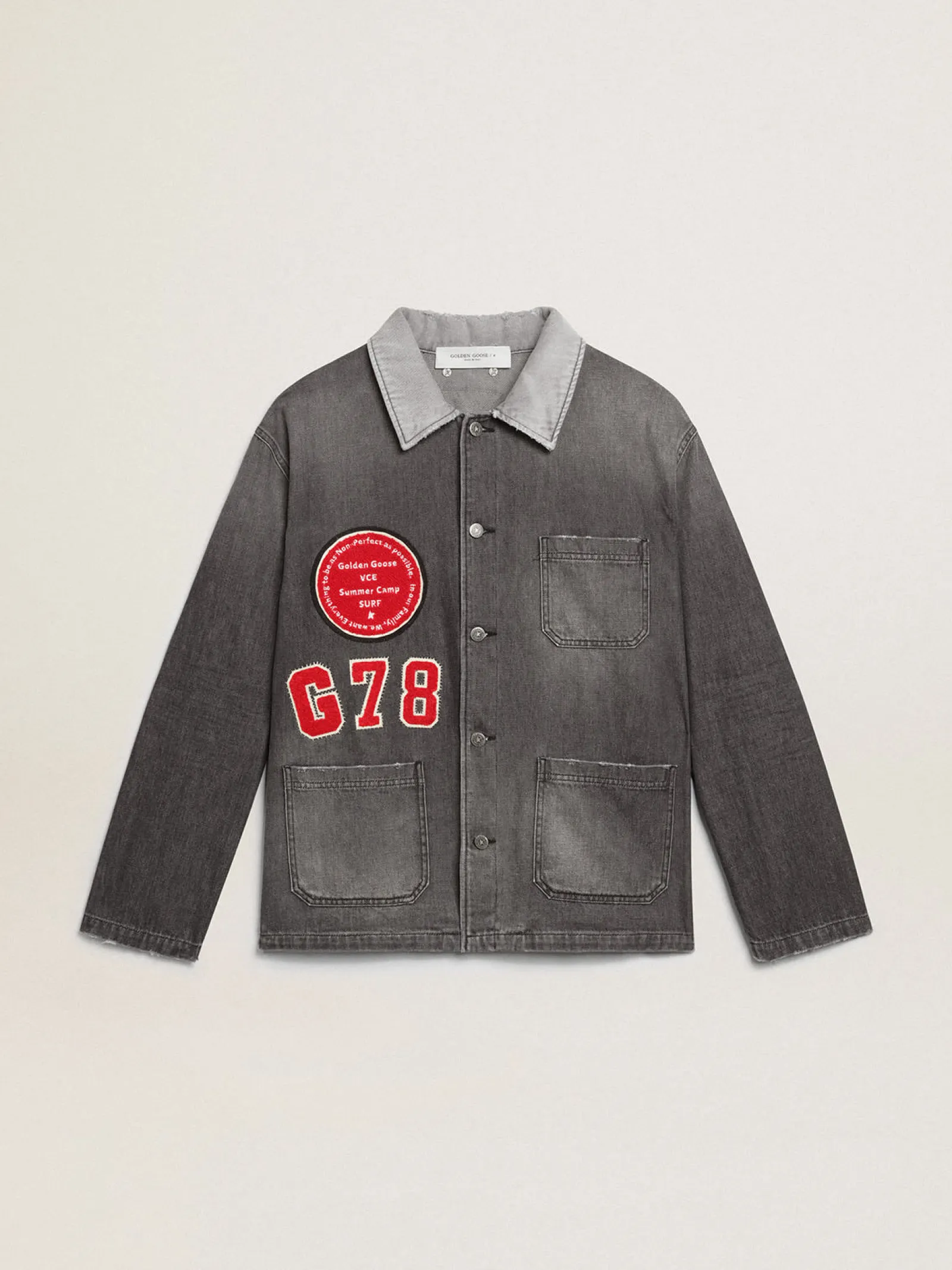 Sale Golden Goose Camisa jeans preta com patch Cor: preto
