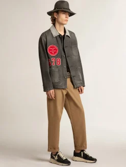 Sale Golden Goose Camisa jeans preta com patch Cor: preto