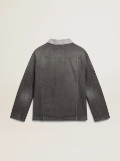Sale Golden Goose Camisa jeans preta com patch Cor: preto