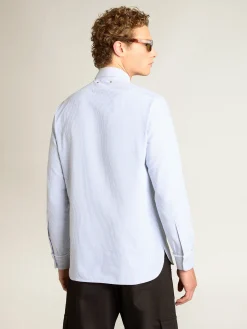 Clearance Golden Goose Camisa masculina com listras finas Cor: branco e azul-claro