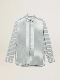 New Golden Goose Camisa masculina listrada de viscose Cor: água