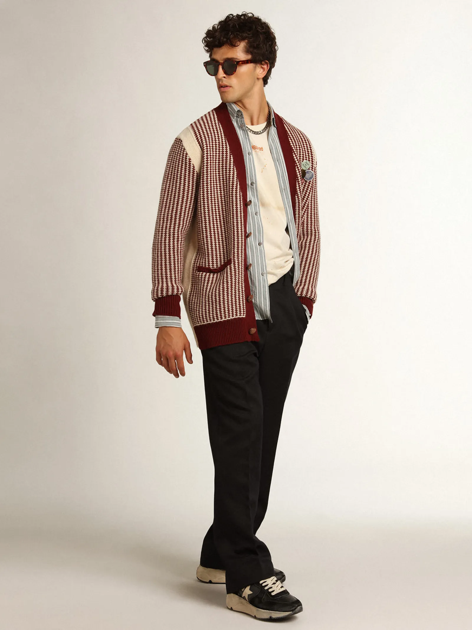 New Golden Goose Camisa masculina listrada de viscose Cor: água
