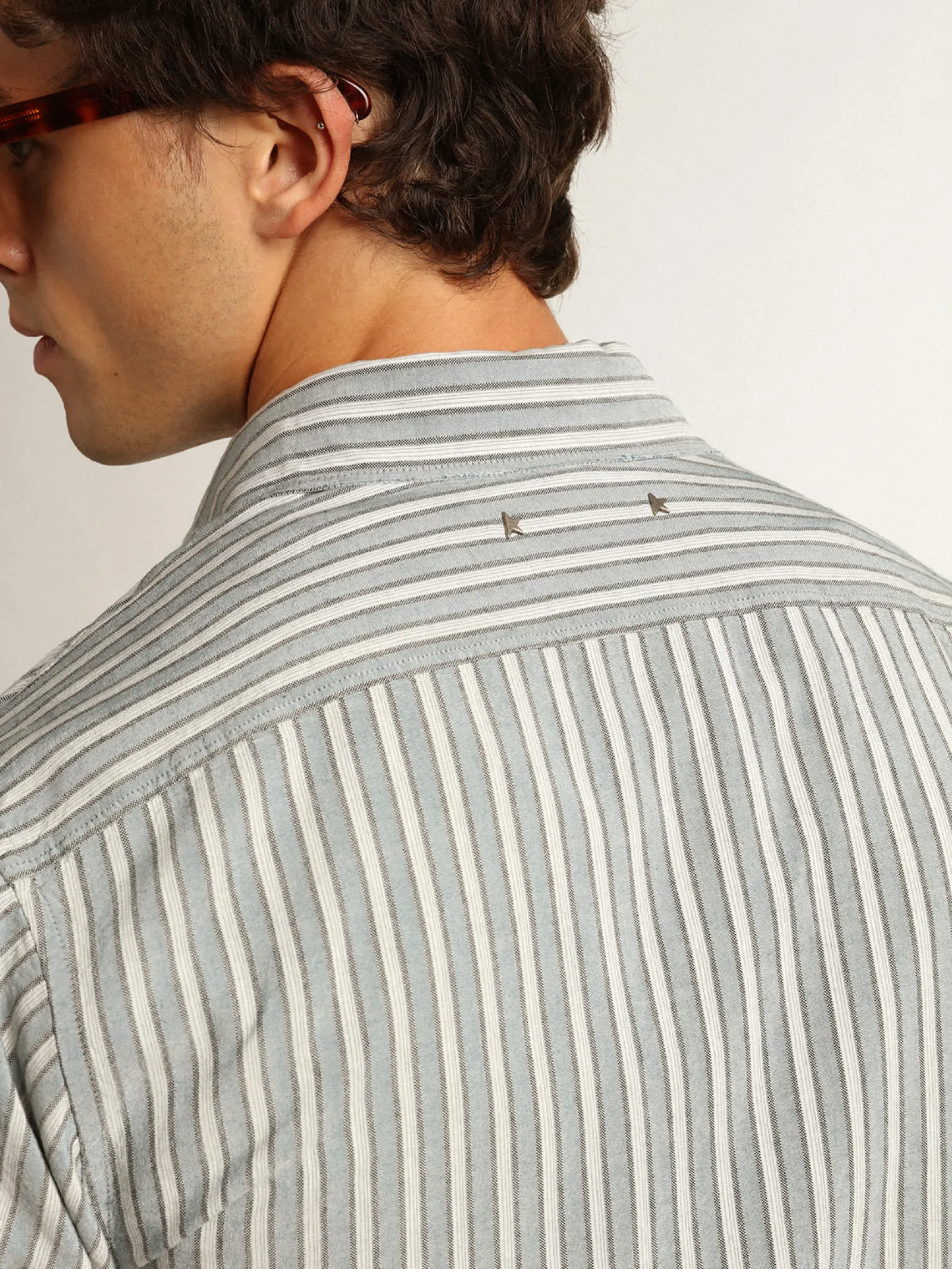 New Golden Goose Camisa masculina listrada de viscose Cor: água