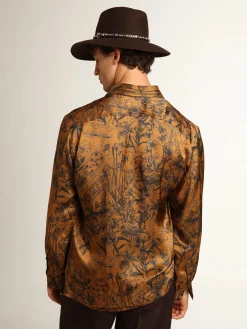 Outlet Golden Goose Camisa masculina marrom-dourada e estampa caderno de viagem Cor: marrom dourado