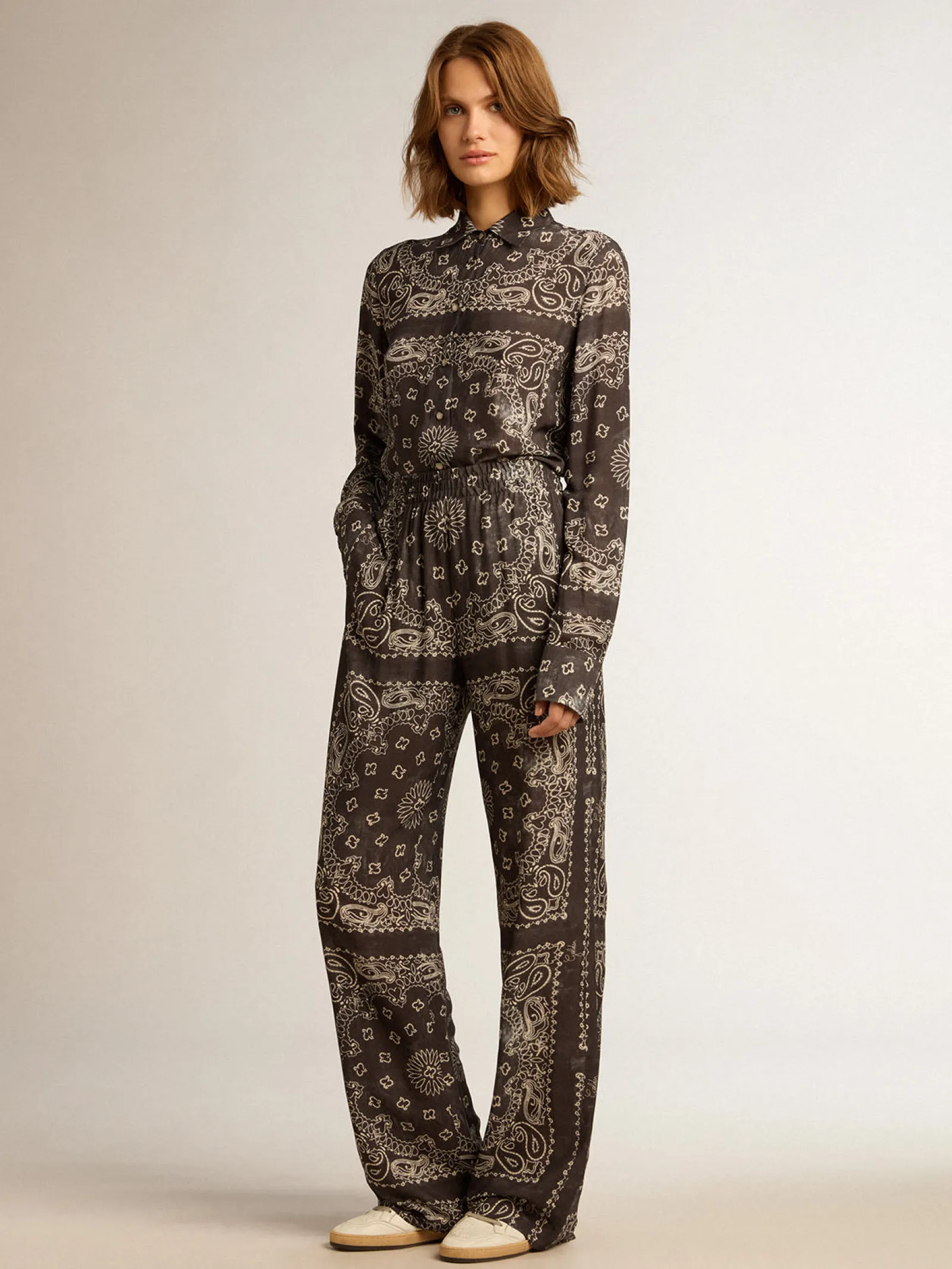 Best Golden Goose Camisa tipo pijama na cor antracite com estampa caxemira Golden Collection