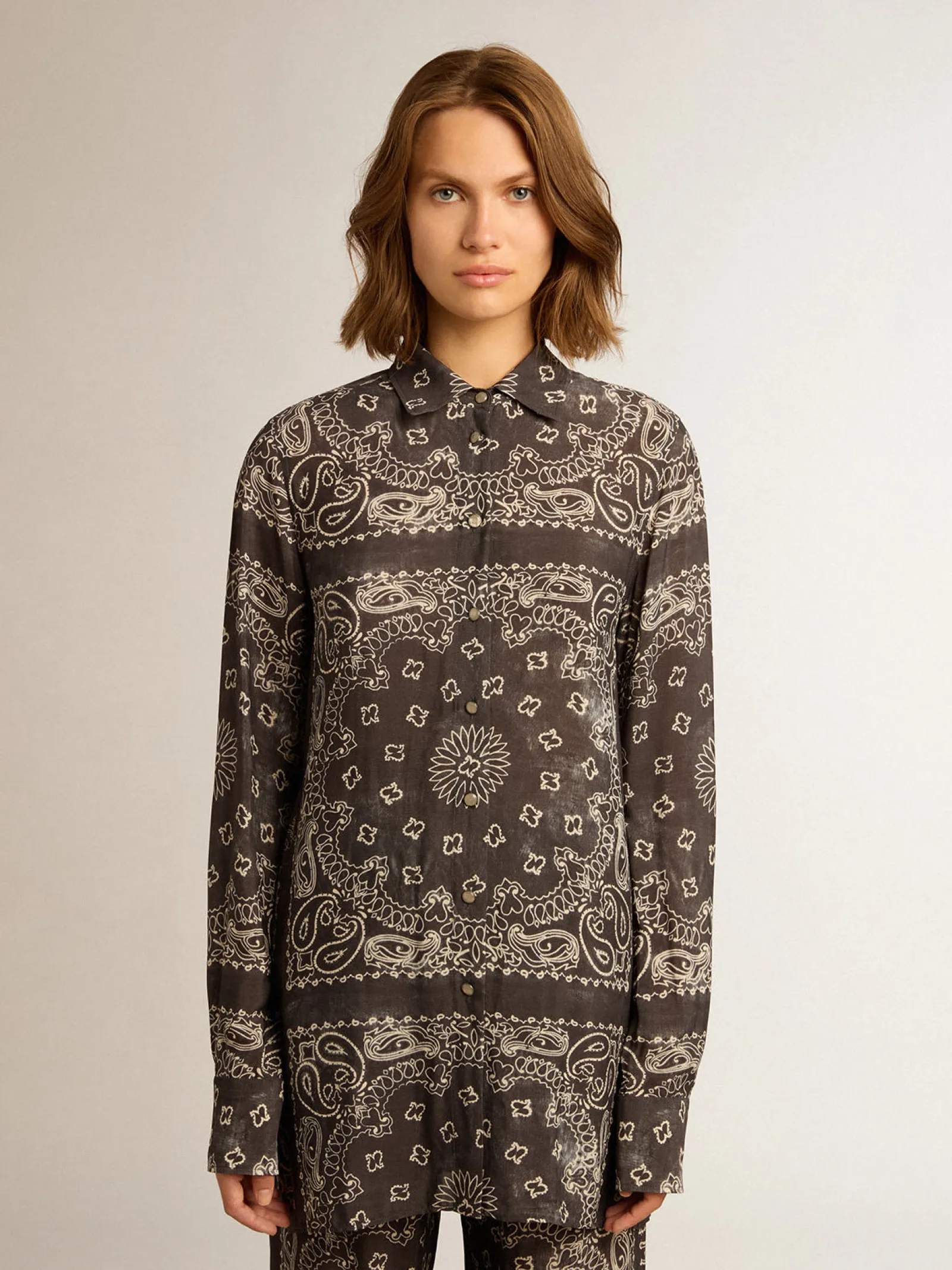 Best Golden Goose Camisa tipo pijama na cor antracite com estampa caxemira Golden Collection