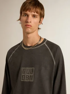 Best Sale Golden Goose Camiseta antracite com escrita branca na frente Coleção Journey