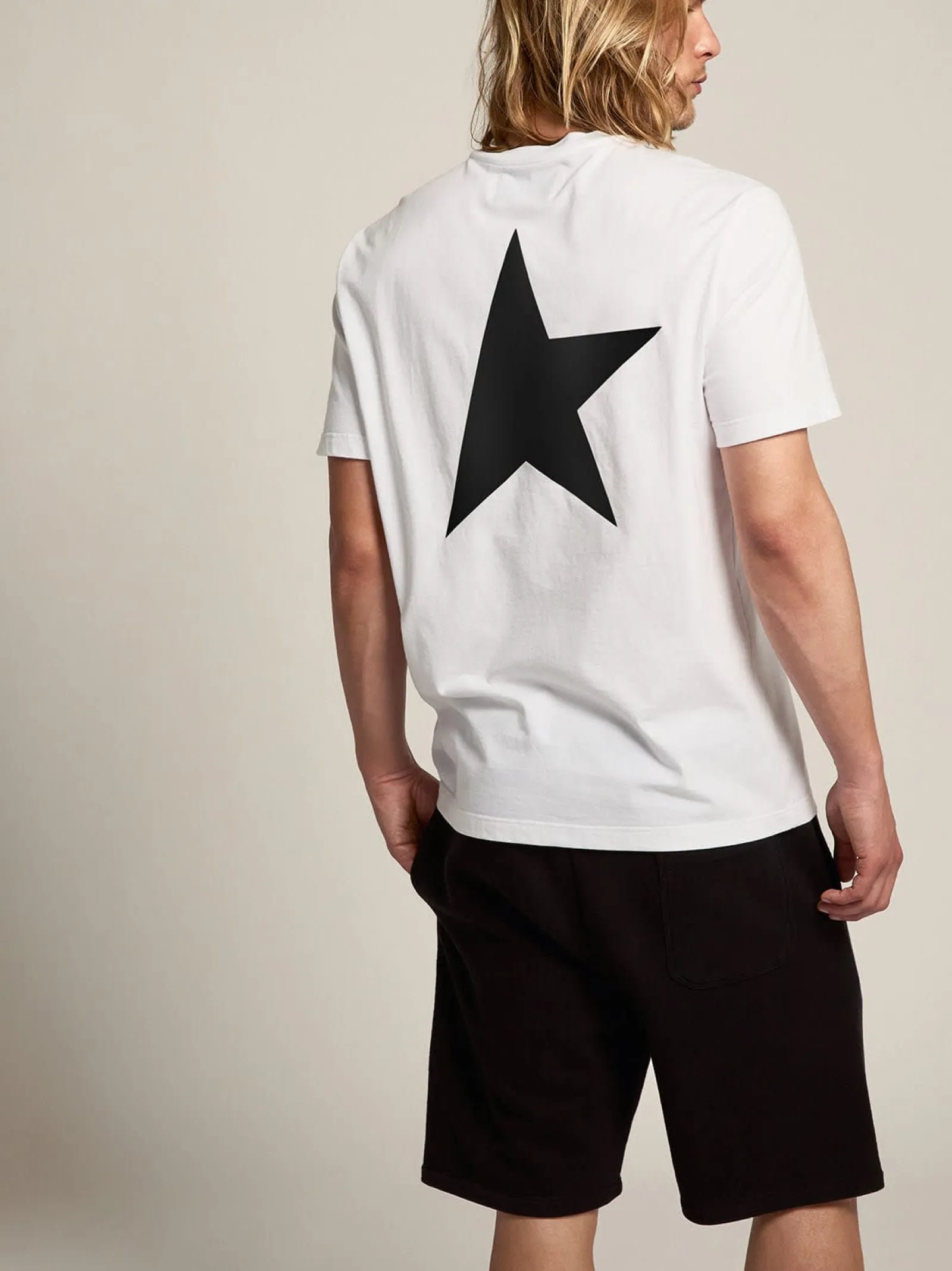 Online Golden Goose Camiseta branca Coleção Star com logo e estrela pretos em contraste Cor: branco