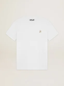 Store Golden Goose Camiseta branca Coleção Star com estrela de glitter dourado na frente Cor: branco