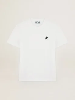 Clearance Golden Goose Camiseta branca Coleção Star com estrela verde em contraste na frente Cor: branco óptico
