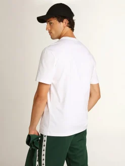Clearance Golden Goose Camiseta branca Coleção Star com estrela verde em contraste na frente Cor: branco óptico