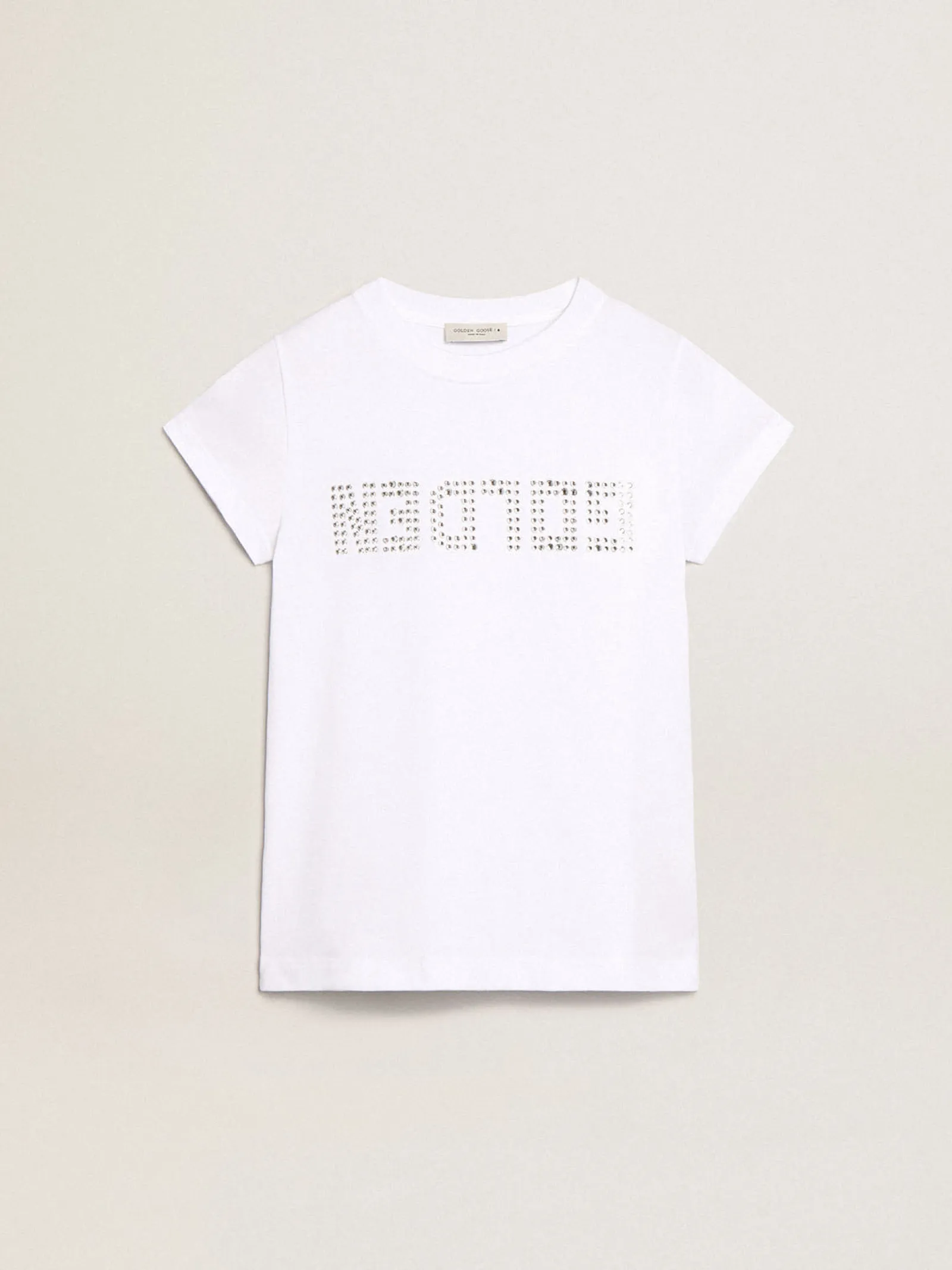 Best Sale Golden Goose Camiseta branca com a palavra Golden em cristais no centro Cor: branco